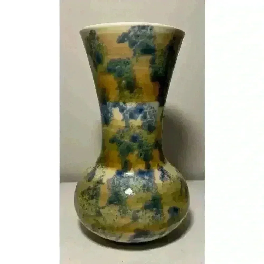 Vintage Greenbrier International Pottery Colorful Vase Signed Blue Excellent Con